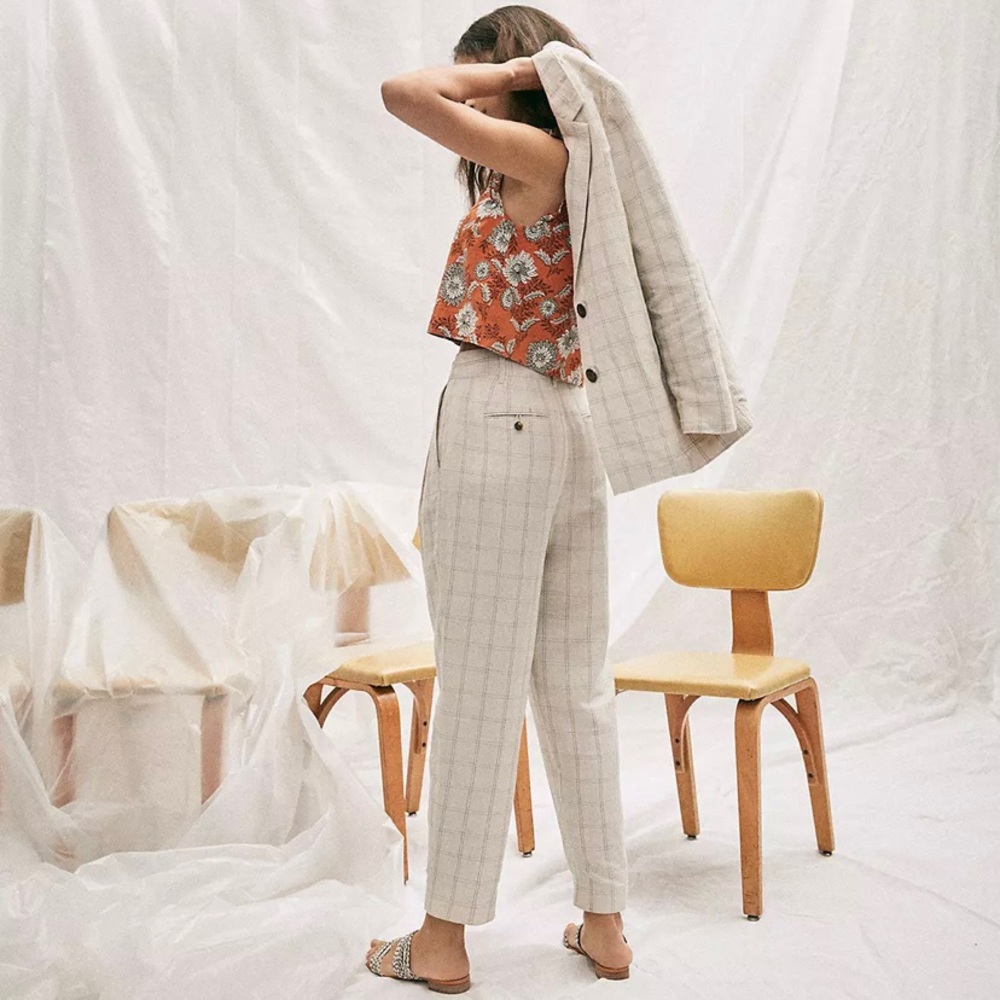 Madewell Pleated Taper Wide Leg Pants in Windowpane